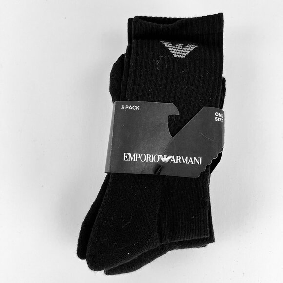 NWT Emporio Armani Men's 3 Pack Classic Sport Cushioned Black Crew Sock One Size - Picture 1 of 6